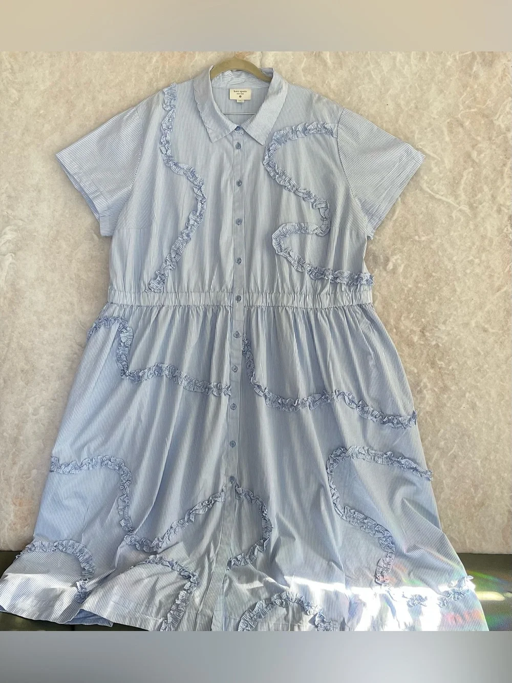 Kate Spade Plus Blue Pinstripes Ribbon Short Sleeve MIDI Dress (SKU751)